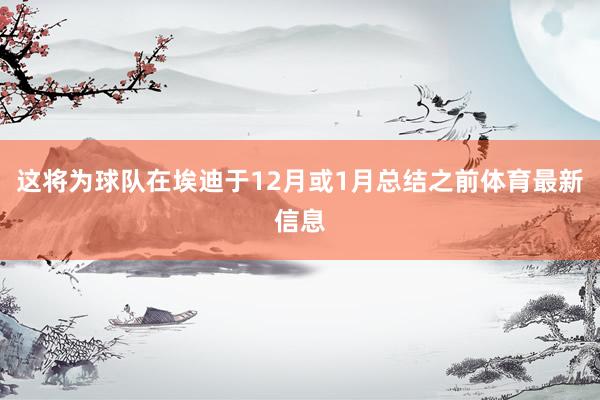 这将为球队在埃迪于12月或1月总结之前体育最新信息