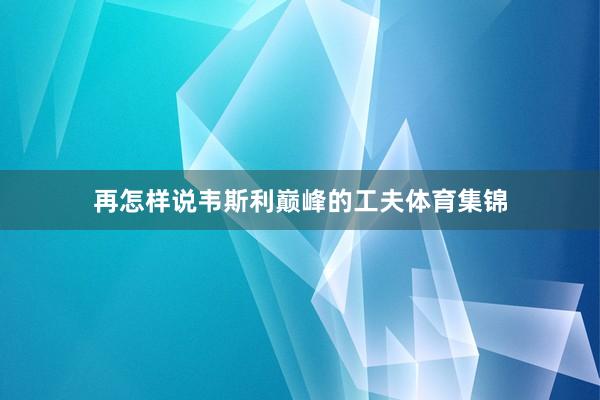 再怎样说韦斯利巅峰的工夫体育集锦